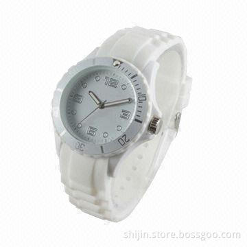 White Quartz Silicone Sports Watch with Japan Movement, Customized Colors are Welcome